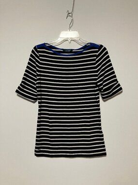 Lauren Ralph Lauren Black & White Stripe Shirt, Women's Size Medium